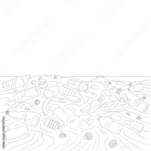 Abstract outline drawing of a landscape with many small objects