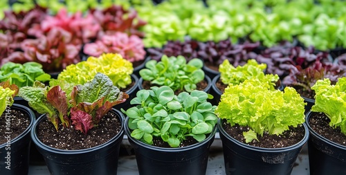 Lettuce Varieties Growing in Pots at a Urban Garden During the Daytime
