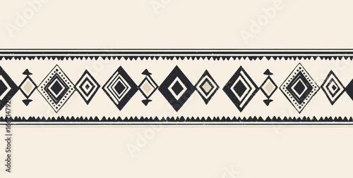 Contemporary seamless set of monochrome Native American folk ornaments, comprising frames and borders that reflect the rich cultural heritage of the peoples of South and North America, including the