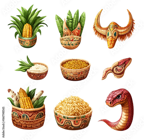 Modern aztec design elements are featured in this illustration collection