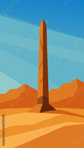 Obelisk in desert landscape under sky