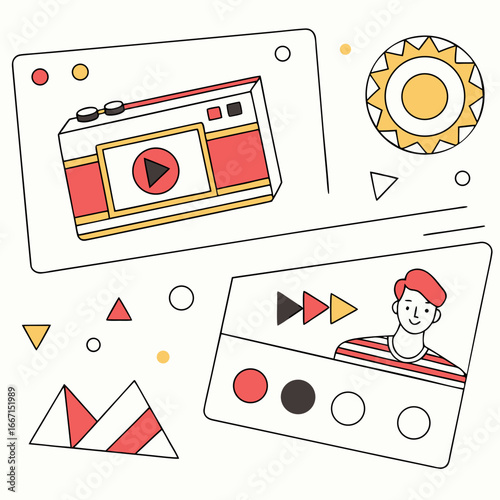  YouTube thumbnail template, colorful geometric shapes