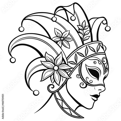 mask with floral decoration. Design elements. Concept of traditional festival or theatrical performance