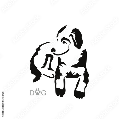 Vector drawing of a dog. Black and white gestalt design of a funny pet. Little doggy. Cute animal illustration.
