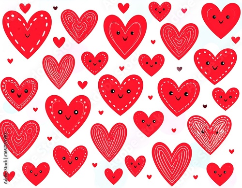 Cute red hearts with smiling faces
