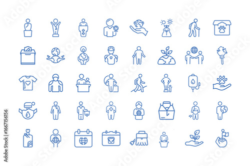 Vector art of collection of human icons representing charity, support, and community