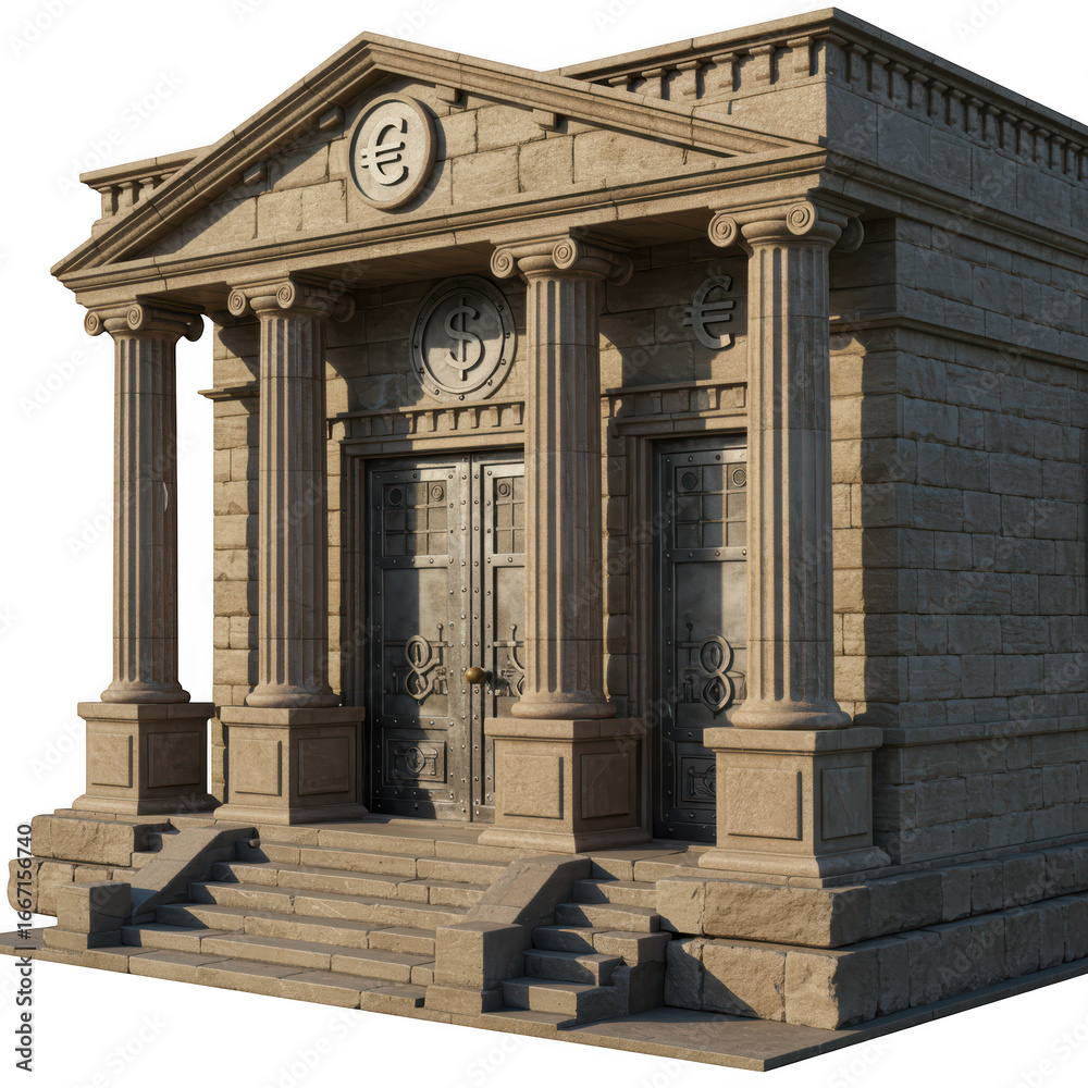 Obraz premium Ancient stone building with columns and pediment isolated on transparent background