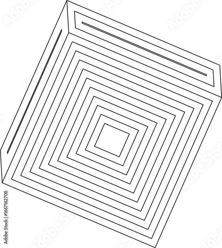 Vertical block with sharp diagonal tilt illustrated in concentric outlines showing layered 3D geometry.