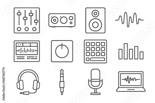 Console interface screen music jack audio icon plugin icons vector headphone production