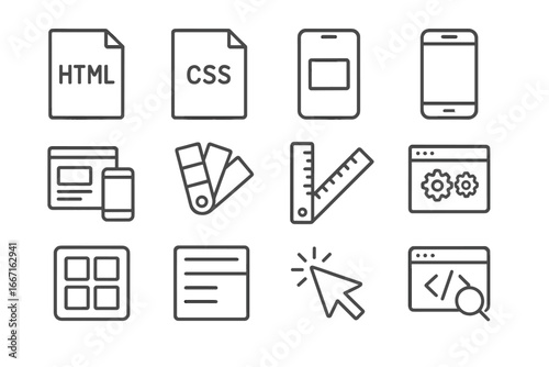 Flat code icon ruler grid end script front file layout screen vector