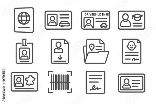 Icons id identity card vector bar license file signature scan student icon