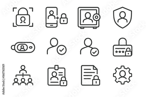 Biometric token identity icons vector gear trusted secure multifactor key icon