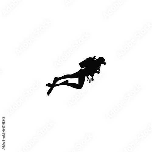 A scuba diver pointing forward with bubbles vector silhouette trending on Adobe Stock and microstock marketplaces