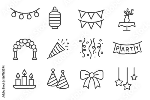 Flags icons icon party ribbon festive lights hats hanging table vector decorations