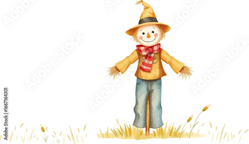 Watercolor vector illustration of a scarecrow.