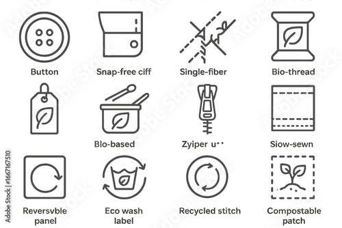 Panel tag fashion label zero waste cuff seam vector recycled hem icon