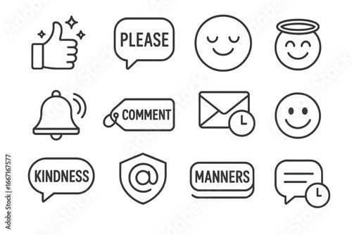 Kindness etiquette vector polite grid thumbs icons icon bell netiquette manners delay