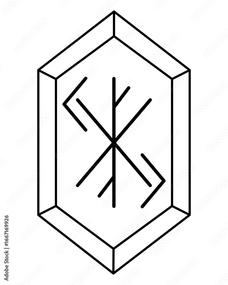 Ταπετσαρία Runic amulet of the Ansuz, Fehu, Gebo, Kano, and Yer runes, a runestone for successful work and fruitful deals - vector linear image of the Elder Futhark runes