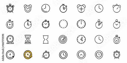 Diverse Time Icons: Alarms, Stopwatches & Hourglasses for Project Management, Deadlines, Productivity, Perfect for Presentations, Websites, and More