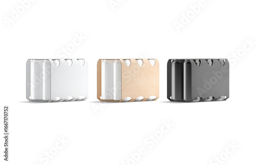 Black, white and craft cardboard six pack with can mockup