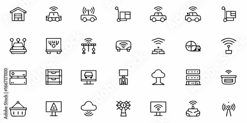 Smart Technology Icons Showcasing Automation and Connectivity, Ideal for Modern Tech Companies and Innovative Design Projects, Originally a Scalable Vector Graphic