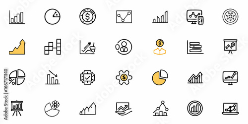 Dynamic financial data icons showcasing trends and growth, ideal for business reports and presentations, reflecting modern strategies and insightful analytics, scalable graphics