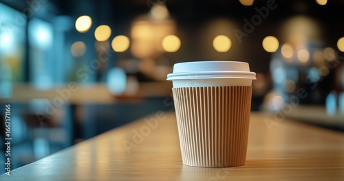 Warm Coffee Cup Sits on a Wooden Table in a Cozy Cafe During a Bright Autumn ...