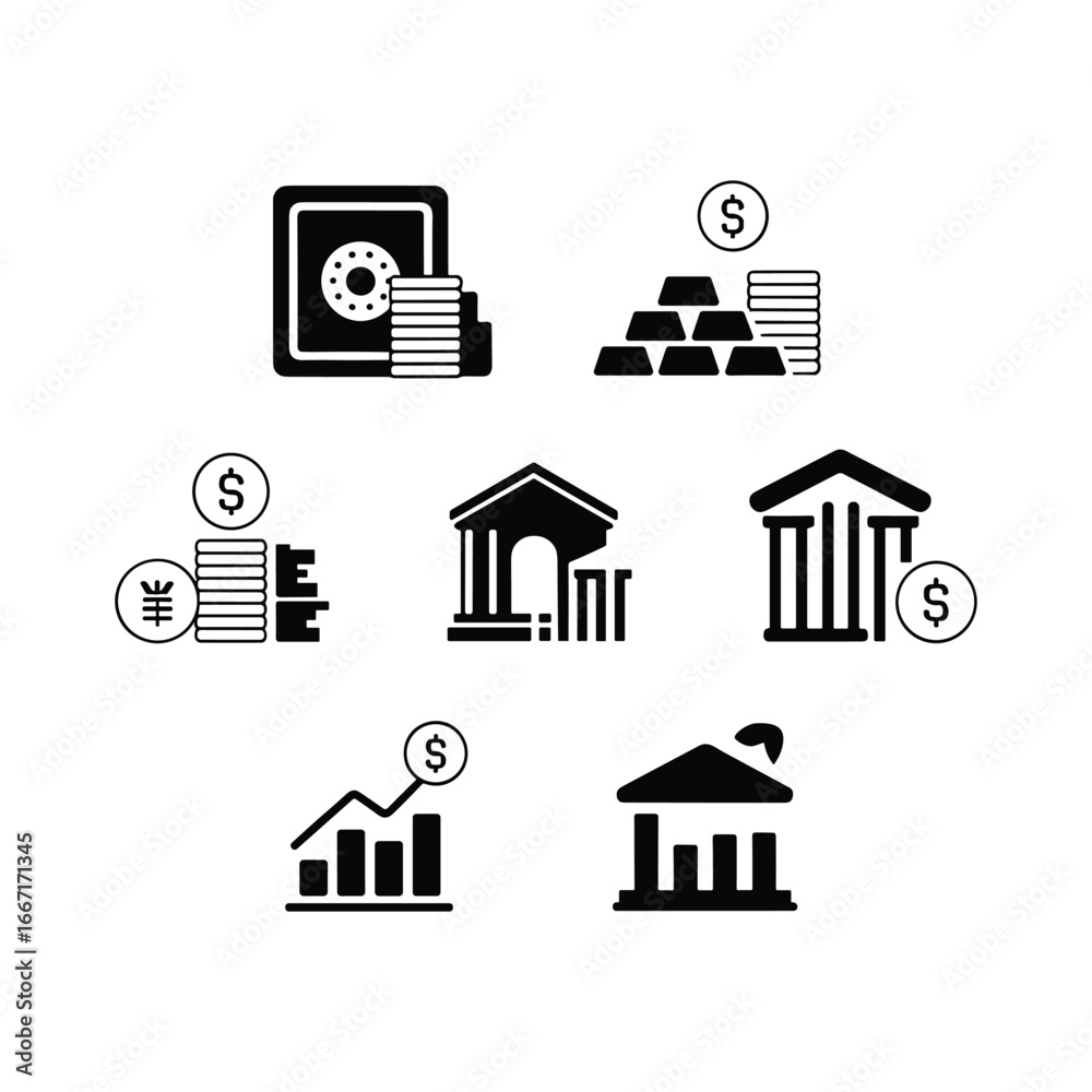 Fototapeta premium Collection of financial and banking icons representing wealth and security