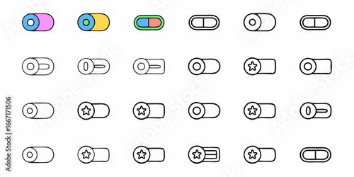 Modern toggle switch icons perfect for web design, app interfaces, and user experience projects, offering a clean, minimalist style