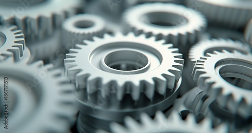 Close-up View of Silver Gears Arranged in Various Sizes in a Workshop Setting...