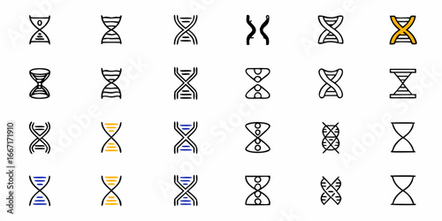 Collection of DNA and hourglass icons perfect for science, genetics, time, and concept-driven projects, ideal for web design and educational resources.