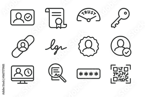 Icon vector qr timestamped level digital cryptographic credential badge key signed