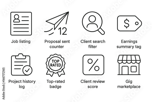 Gig icons proposal listing icon alert badge freelance job vector invitation log