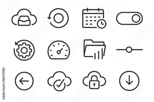 Frequency scheduled cloud calendar backup icon manual lock folder vector icons