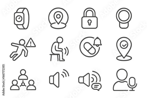 Motion icons child senior voice control seniors vector tracker tech vibration icon