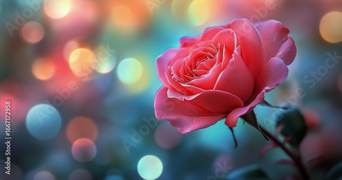 Beautiful Pink Rose Blooming in a Garden During Golden Hour Light.
