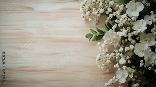 White Roses Arranged on a Wooden Table Create a Serene and Elegant Atmosphere...