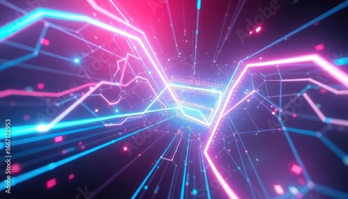 Wallpaper Mural Vibrant abstract digital network tunnel with glowing lines and data points, representing global connectivity and technology. Perfect for futuristic business and science concepts. Torontodigital.ca