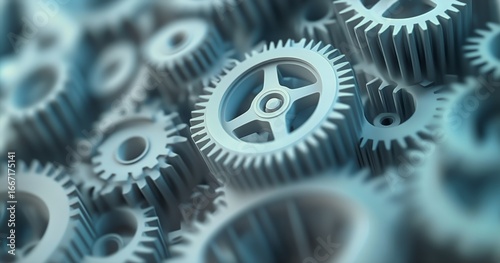 Intricate Arrangement of Metallic Gears Highlighting Engineering Precision an...