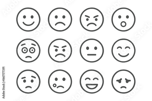 Mood grid fearful emotion icons vector emoji symbol eyes neutral excited crying