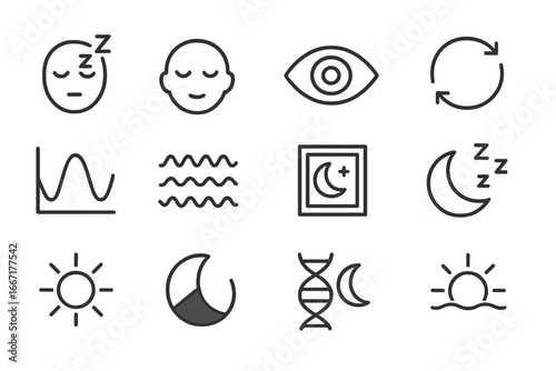 Rhythm icon pattern dip biological night sleep circadian signal stages vector icons