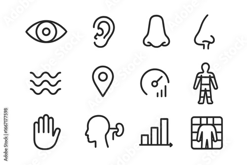 Icons threshold basic smell path sight icon senses receiver hand node vector