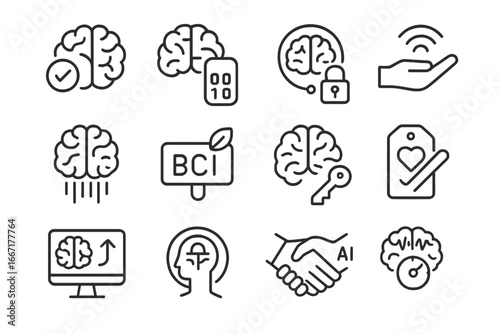 Ai vector lock neural ethical tag eeg adaptive neurotech icon bias icons