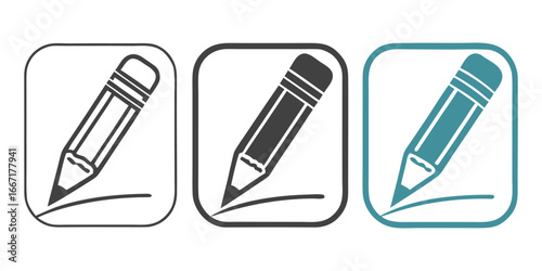 Three pencil icons for writing drawing and editing representing creativity and communication tools white background