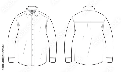 long sleeve button down shirt template front and back view