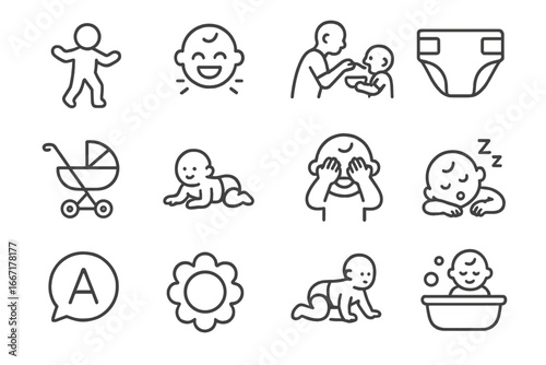 Milestone icons item time walk baby change scene word vector icon steps