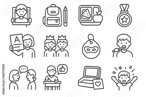 Report first routine box rituals icons day school moment holiday icon vector