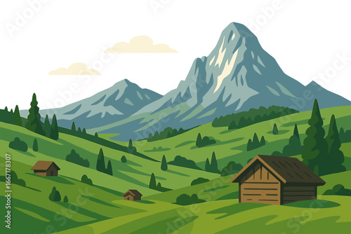 Traditional huts are nestled in a picturesque valley at the foot of Mount Sabyinyo in Rwanda