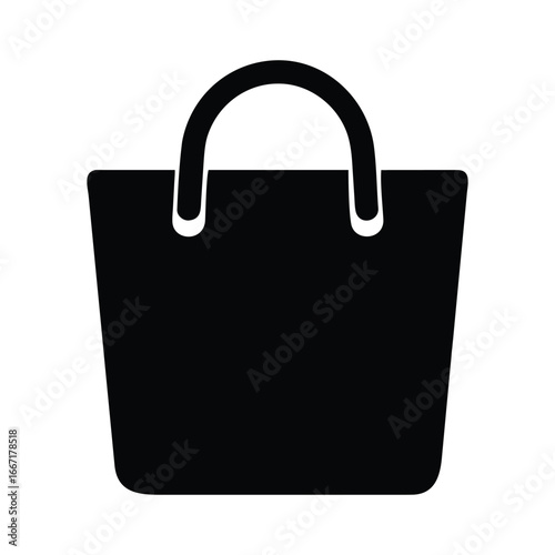 Simple silhouette of a black shopping bag with handles for retail and e-commerce white background