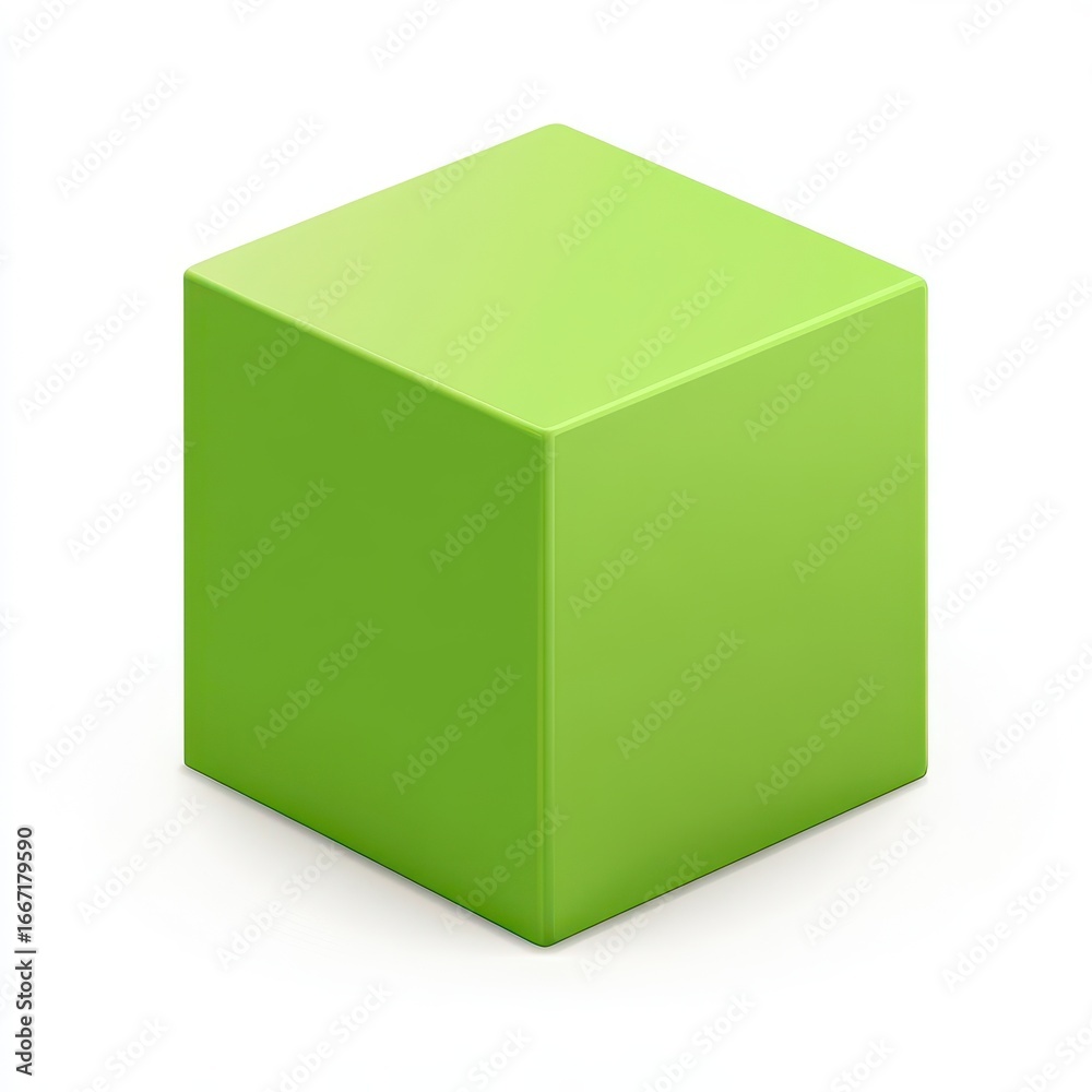 Fototapeta premium Vivid Green Cube. Basic 3D Geometric Shape Isolated on White for Educational Use